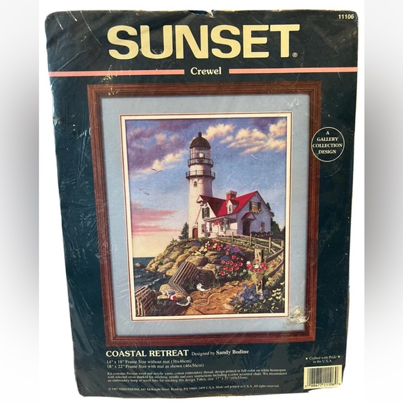 sunset Other - Sunset Dimensions 90s Crewel Embroidery Kit 11106 Coastal Retreat Lighthouse VTG